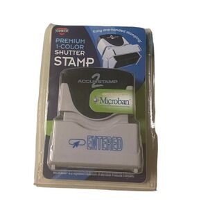 ENTERED Pre-Inked Self Inking Rubber Stamp Blue Ink #035614 New